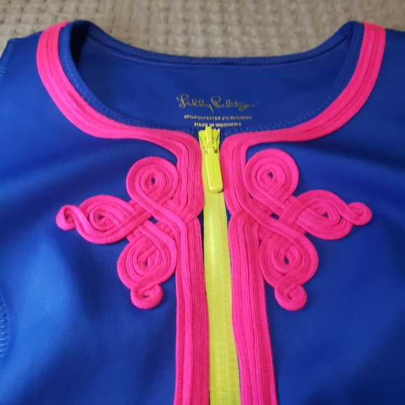 Lilly Pulitzer Royal Blue & Neon Pink Embroidered Shift Dress - UPF 50+ Size S - Picture 5 of 9